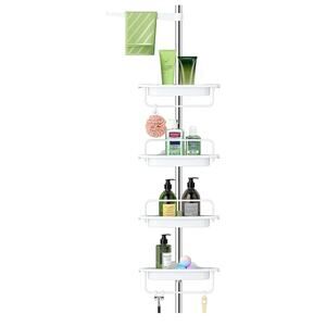 Bathroom Shower Corner Caddy Tension Pole, 4-Tier Adjustable Corner Shower Shelf
